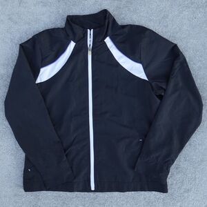 Champion Jacket Womens Large Black White Windbreaker Full Zip Mock Neck Logo